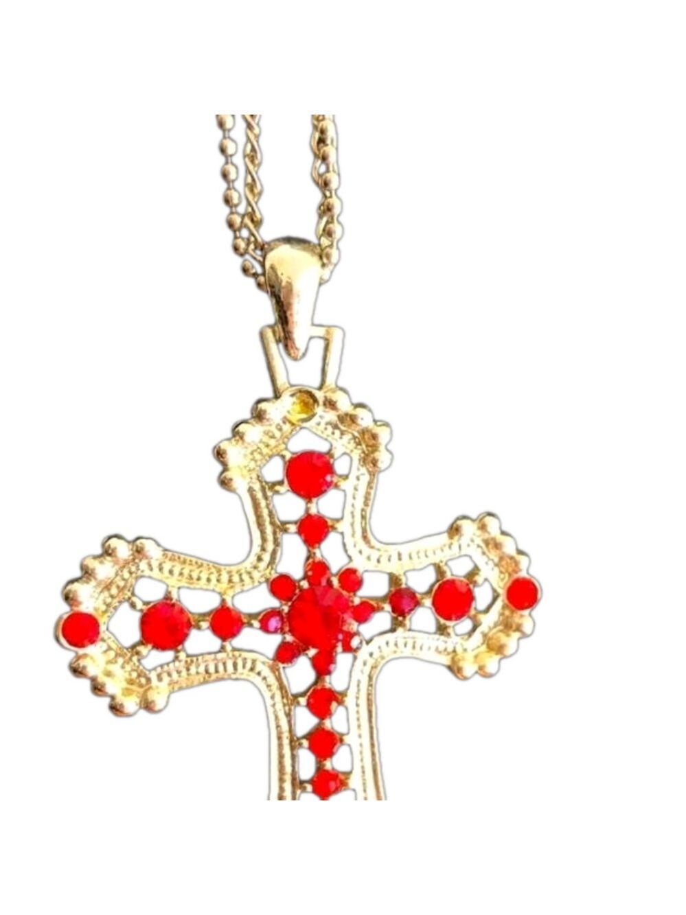 Red Stone Cross Necklace